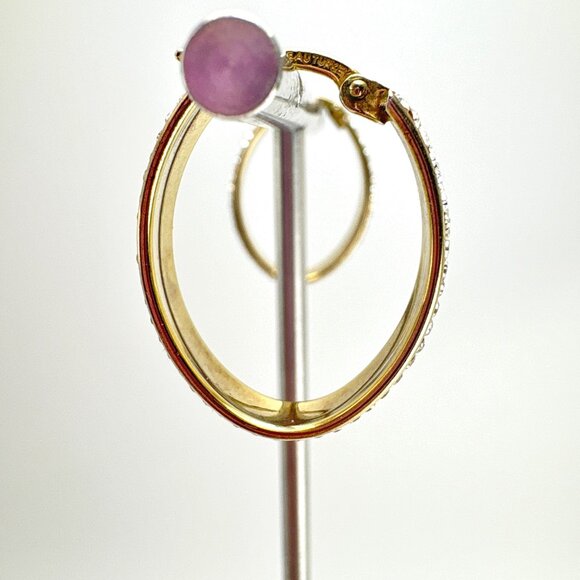 14K & Sterling Silver 925 Cubic Zirconia Elongated Hoop Earrings Size 1" Length - Picture 4 of 13